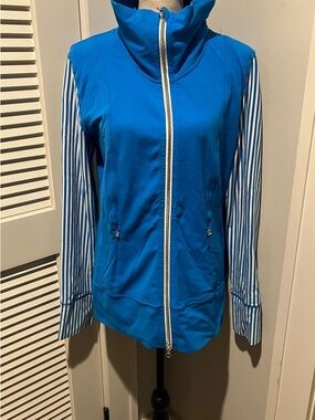 lululemon athletica Bright Blue Full-Zip Jacket with White-Striped Sleeves